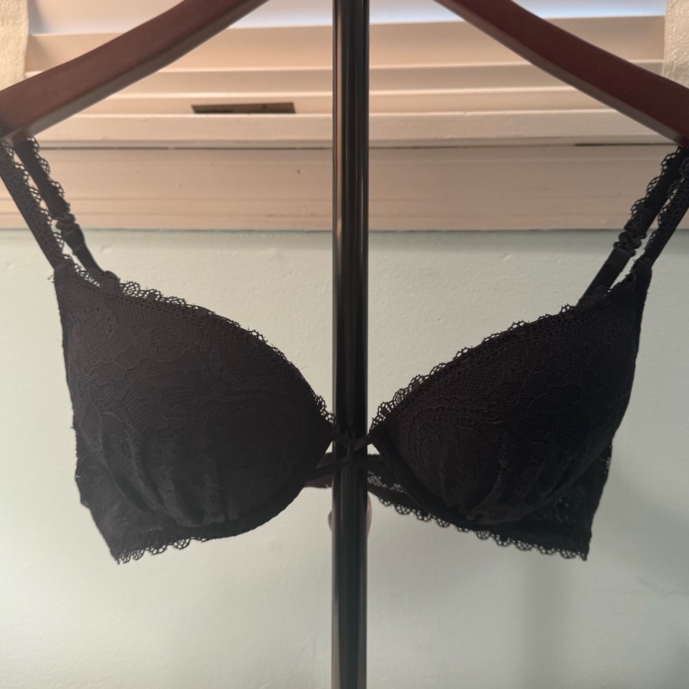 Victoria's Secret Bombshell add 2 cups Black Lace Bra. Size 34A